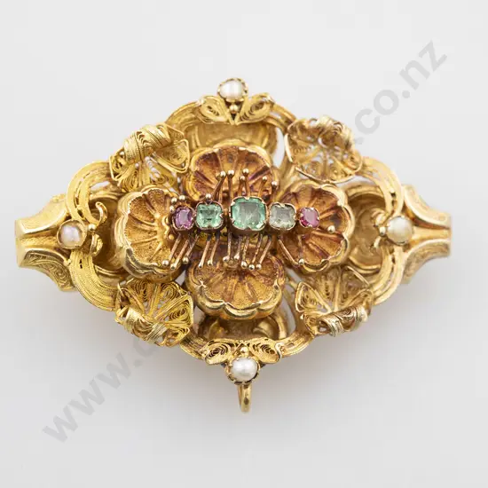Victorian 15ct Five Stone Gem 'Regard' Target Brooch