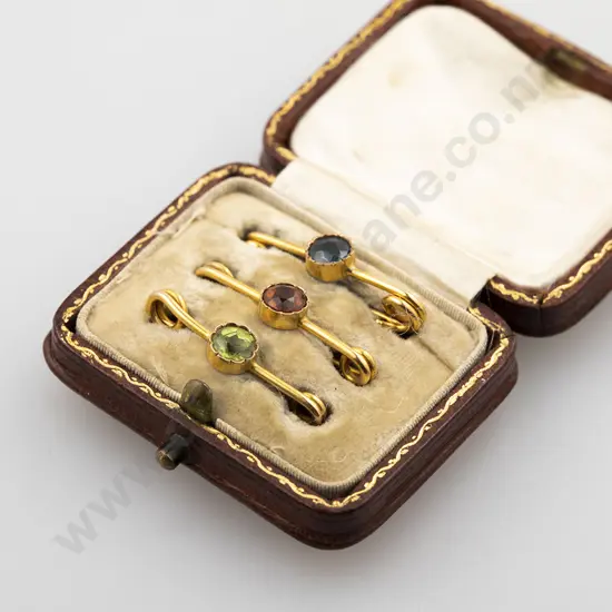 Victorian Set Three 9ct Gem Set Collar Pins