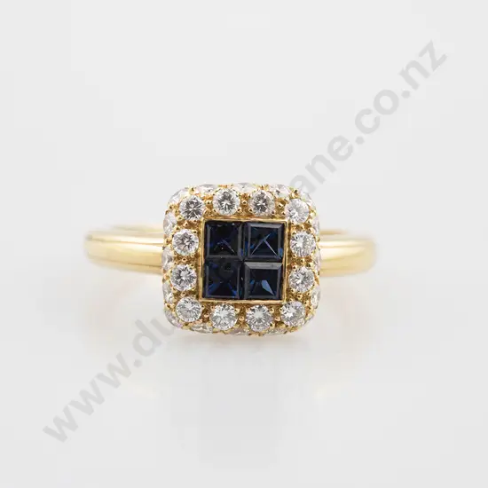 18ct 32stone Sapphire & Diamond Square Cluster RIng