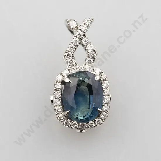 18ct White Gold 38stone Sapphire and Diamond Pendant