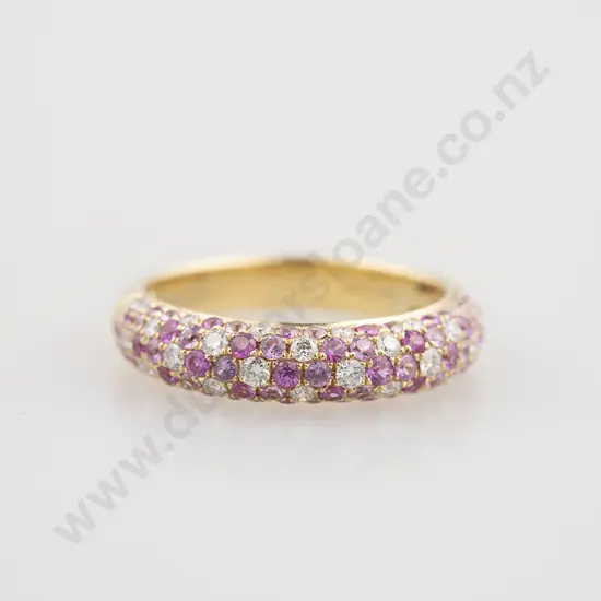 18ct 104stone Pink Sapphire & Diamond Fancy Band Ring