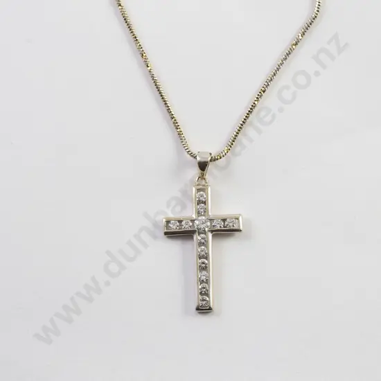 18ct White Gold 13stone Diamond Cross Pendant