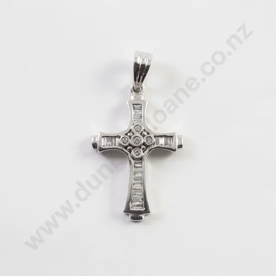 14ct White Gold 27stone Diamond Cross Pendant