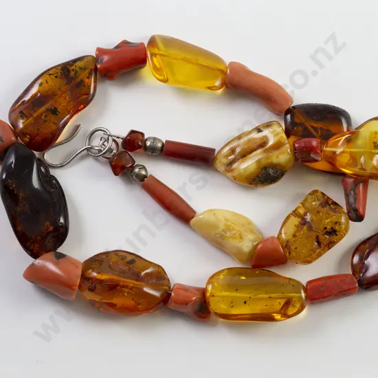 Modern Thread Natural Amber & Coral Necklace