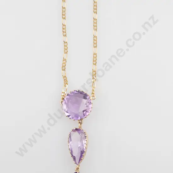 9ct Three Stone Amethyst Pendant