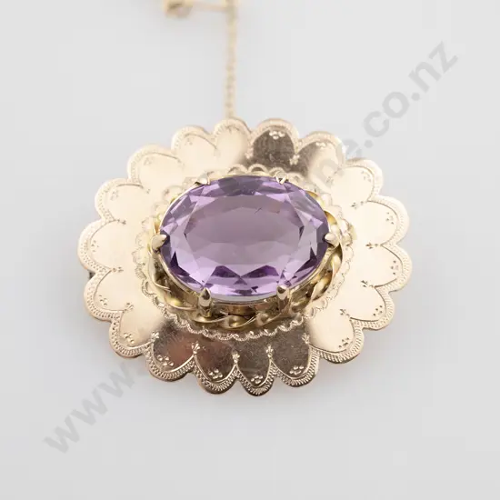 9ct Single Amethyst Brooch