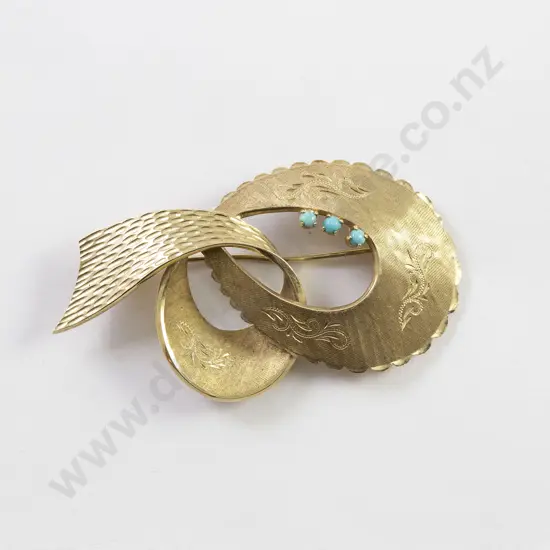 Mid C20th 14ct Double Ribbon Scroll Brooch