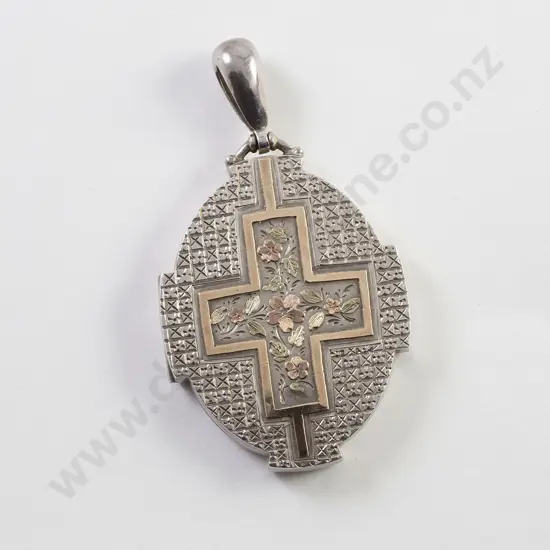 Late C19th Sterling Large Photo Locket Pendant