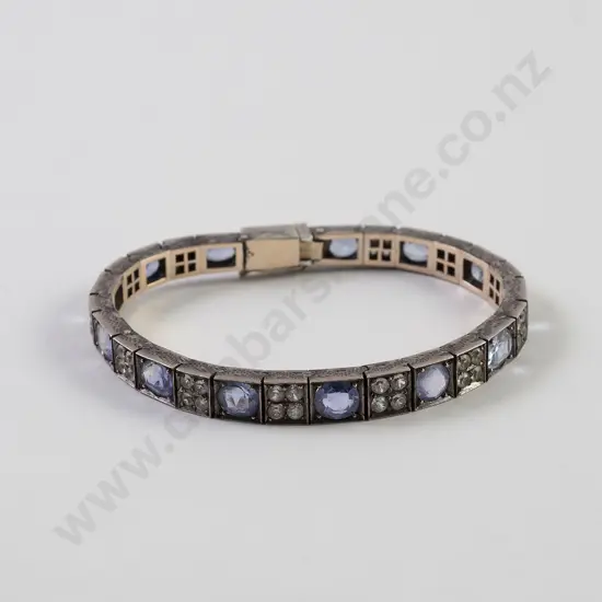 Mid C20th Silver Blue & White Sapphire Tennis Style Bracelet