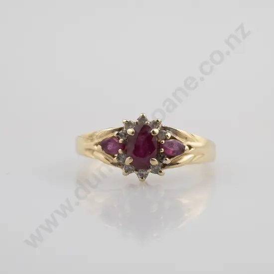 14ct 13stone Ruby & Diamond Cluster Ring