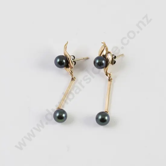 Pair 9ct Black Pearl Pendant Earrings
