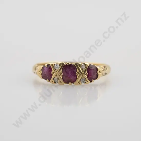 14ct Three Stone Ruby Bridge Ring