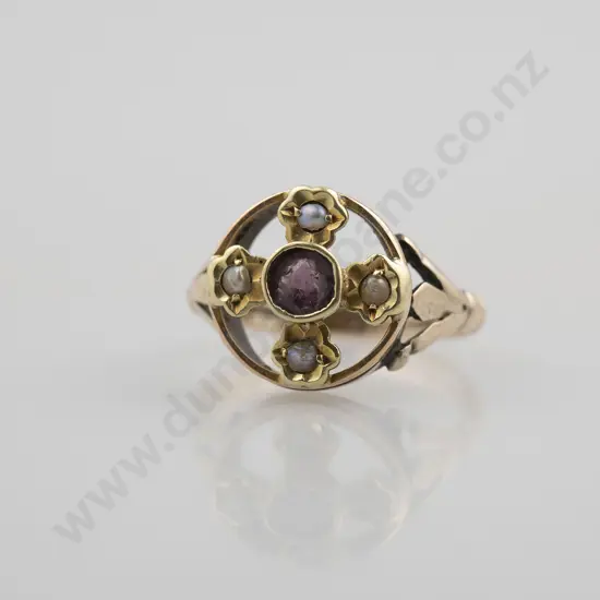 9ct Amethyst & Seed Peal Ring