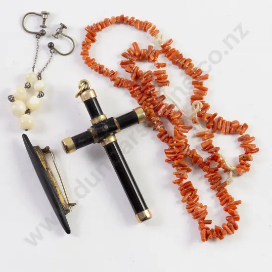 Victorian Gold Plate French Jet Cross