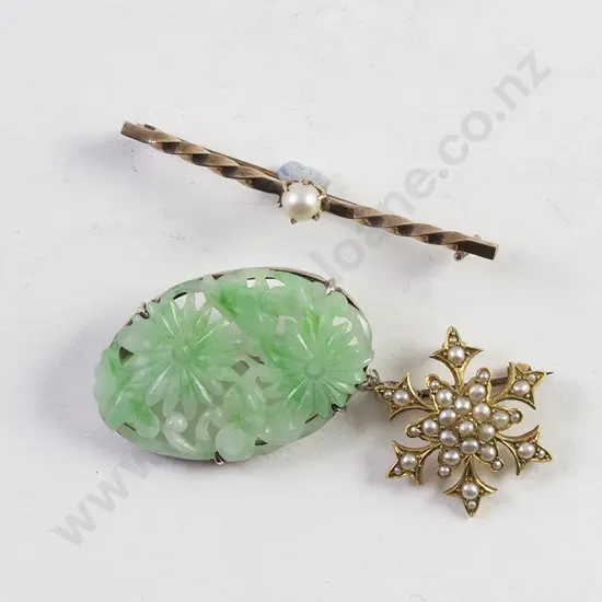 Victorian 15ct Half Pearl Star Burst Brooch