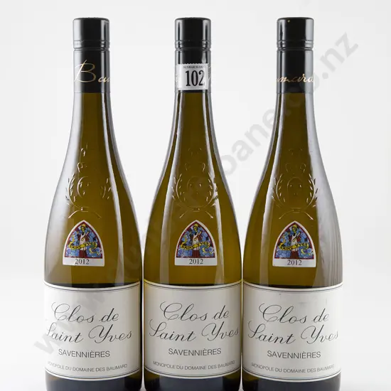 3 bottles Domaine des Baumard Savennieres Clos St Yves Vintage 2012