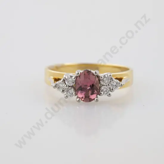 18ct Seven Stone Pink Tourmaline & Diamond Bridge Ring