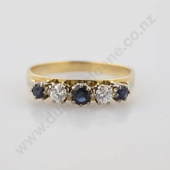 18ct Five Stone Sapphire and Diamond Bridge Ring