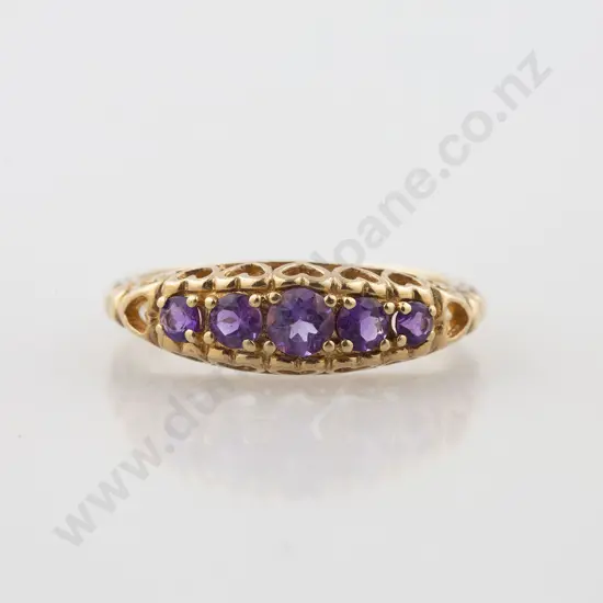 9ct Five Stone Amethyst Bridge Ring