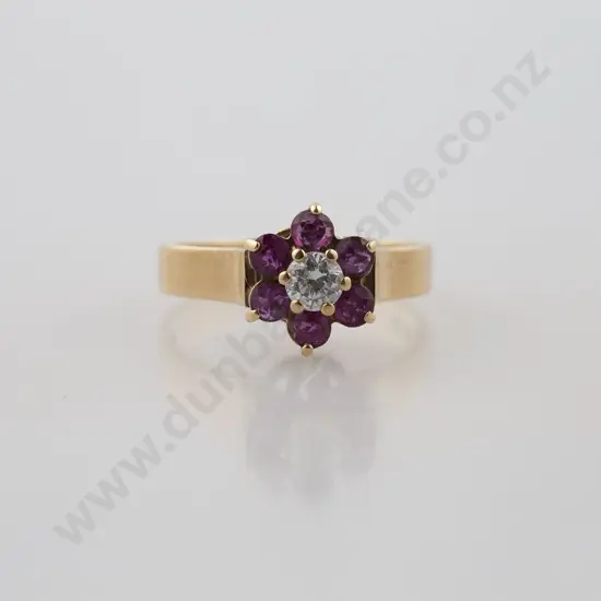 9ct Seven Stone Garnet & Diamond Paste Cluster Ring