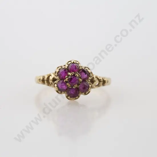 9ct Seven Stone Ruby Floret Cluster Ring