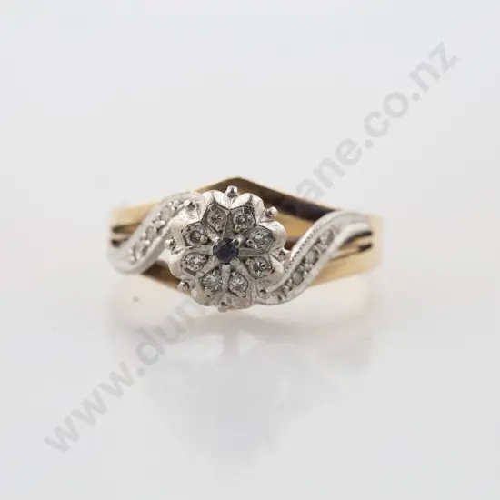 9ct Nine Stone Sapphire and Diamond Cluster Ring