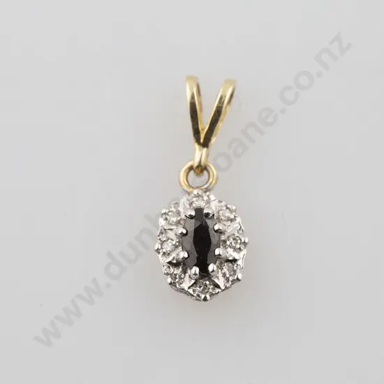 9ct Nine Stone Sapphire and Diamond Cluster Pendant