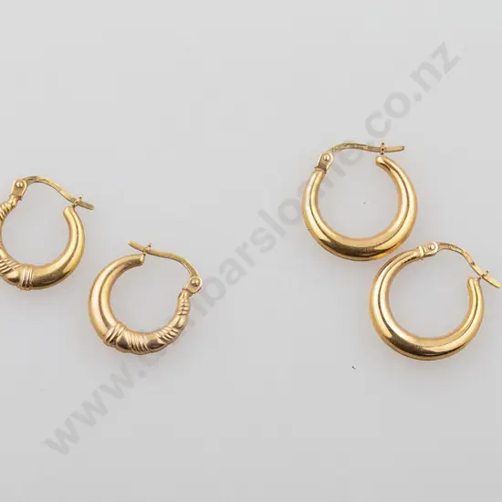 Two Pair 9ct Small Loop Earrings