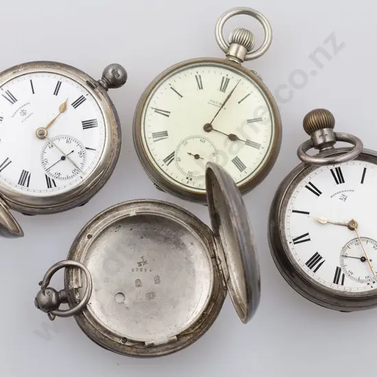Three S/S Cased Pocket Watches and chrome cased watch