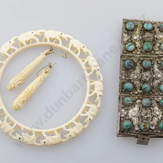 Chinese Filigree White Metal Panel Bracelet