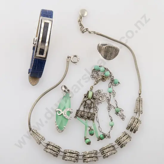 Art Deco Chrome and Diamante Necklace