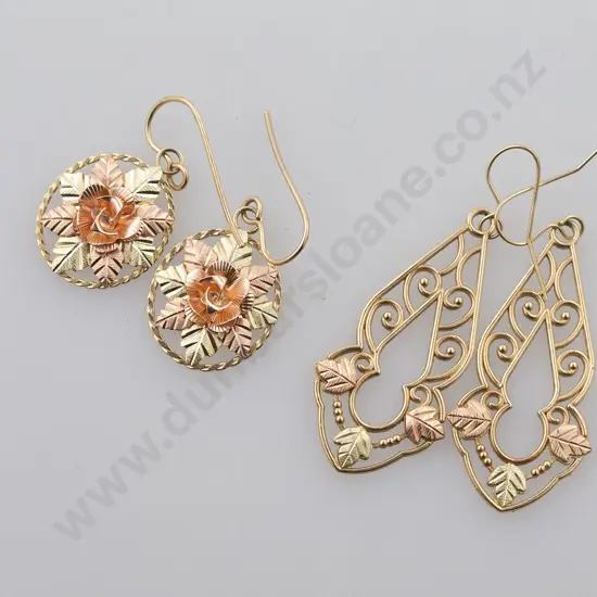 Two Pair 10ct Pendant Earrings