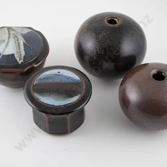 Two Laurence Ewing Boulder Vases & Ceramic & Pottery Lidded Pots (2)