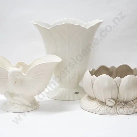 Three White Vases incl Crown Lynn and Clarice Cliff