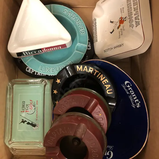 Box of Assorted Alcohol Advertising Ashtrays