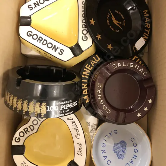 Box of Assorted Alcohol Advertising Ashtrays