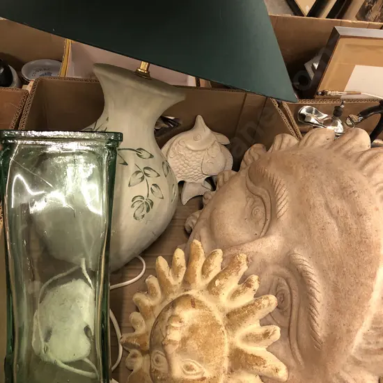 Box of Decorative Homewares and Lamp