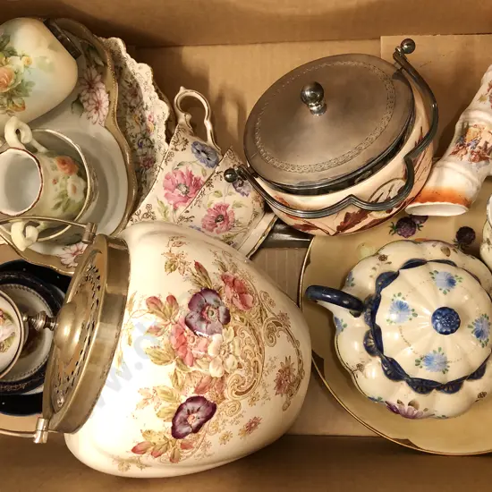 Box of Assorted China incl Biscuit Barrel