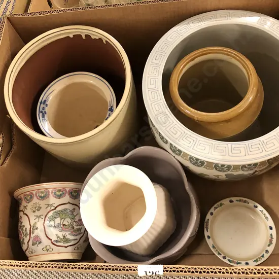 Box of Assorted Ceramic Planters