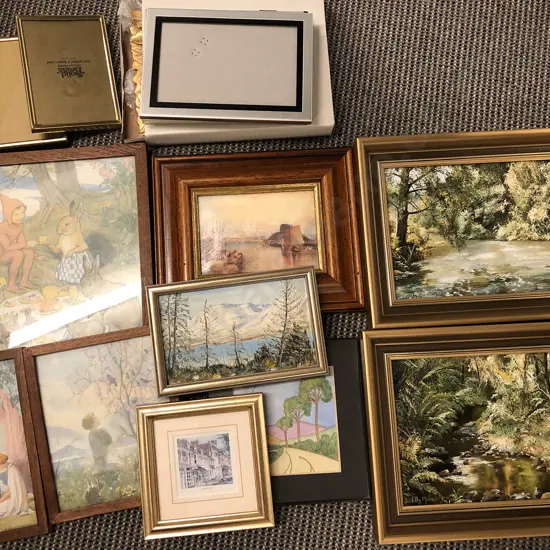 Box of Assorted Picture Frames and Works
