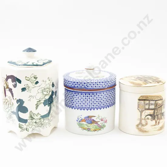 Masons Tea Caddy and Two Other Lidded Jars