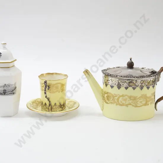 Royal Worcester Silver Mounted Teapot Cup & Saucer & Small Vase