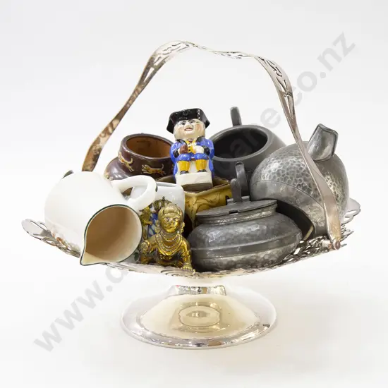 Plated Basket and Selection Doulton Miniature China and Pewter