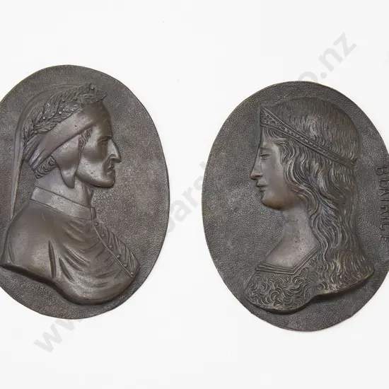 Pair Bronze Plaques Beatrice and Dante