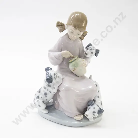 Lladro Figure Girl and Three Pups