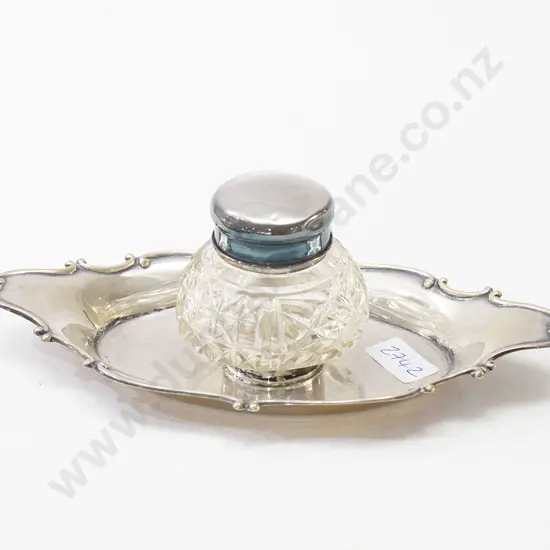S/S Topped Crystal Inkwell on S/S Tray