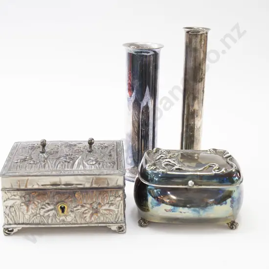 Two S/P Specimen Vases and Two Trinket Boxes (one AF)