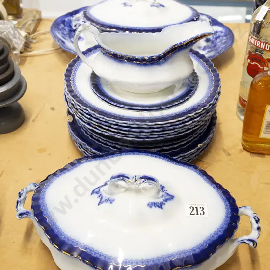 Qty of W.H Grindley & Co Blue and White Serving Ware (Minor Chips)