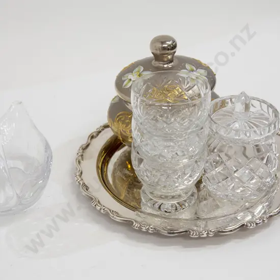 Whitefriars Swan Together with Assorted Glass and Crystal on S/P Tray