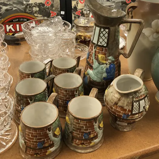 E Radford Ale Jug and Six Mugs